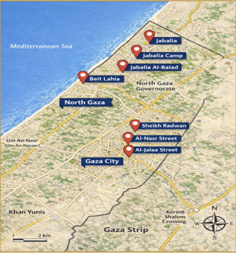 Map of Blue Filter's current water distribution points across North Gaza and Gaza City